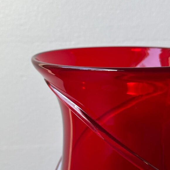 Murano Hand Blown Vase Ruby Red with Clear Swirls 9" Tall - Picture 5 of 16